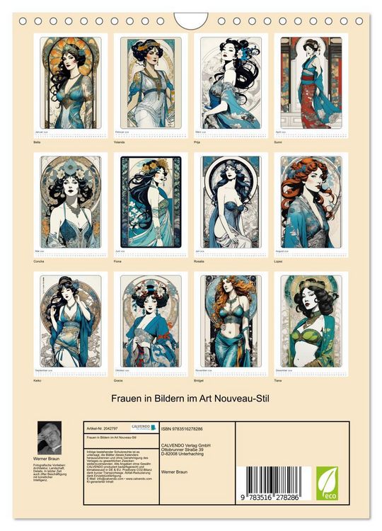 Produktbild: Frauen in Bildern im Art Nouveau-Stil (Wandkalender 2026 DIN A4 hoch), CALVENDO Monatskalender
