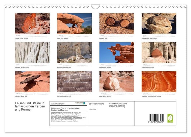 Produktbild: Felsen und Steine in fantastischen Farben und Formen (Wandkalender 2026 DIN A3 quer), CALVENDO Monatskalender