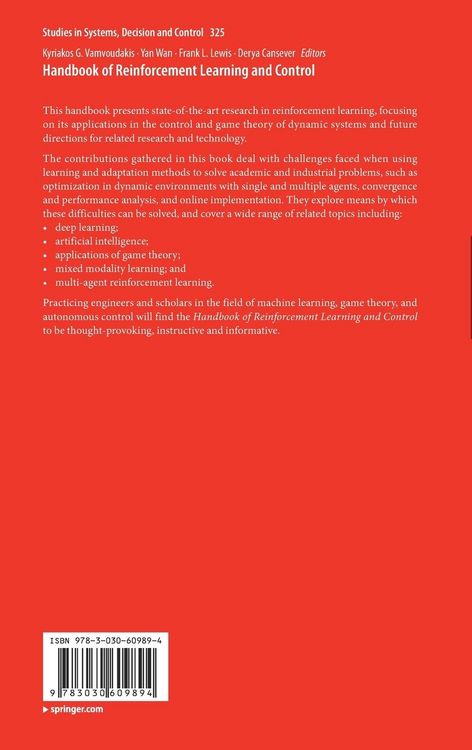 Produktbild: Handbook of Reinforcement Learning and Control