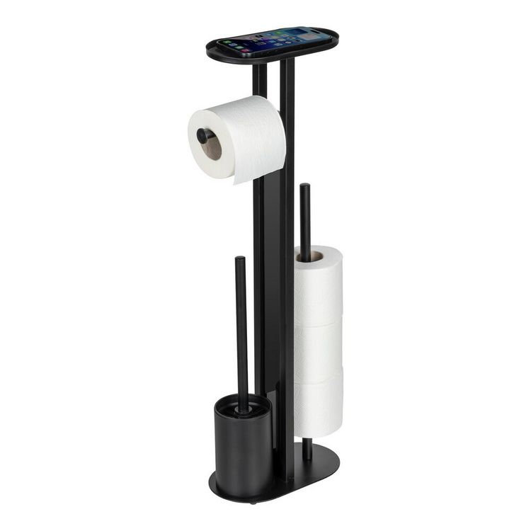 Produktbild: Stand WC-Garnitur Mod. Orea Schwarz, mit Ablagefl&auml;che und Ersatzrollenhalter