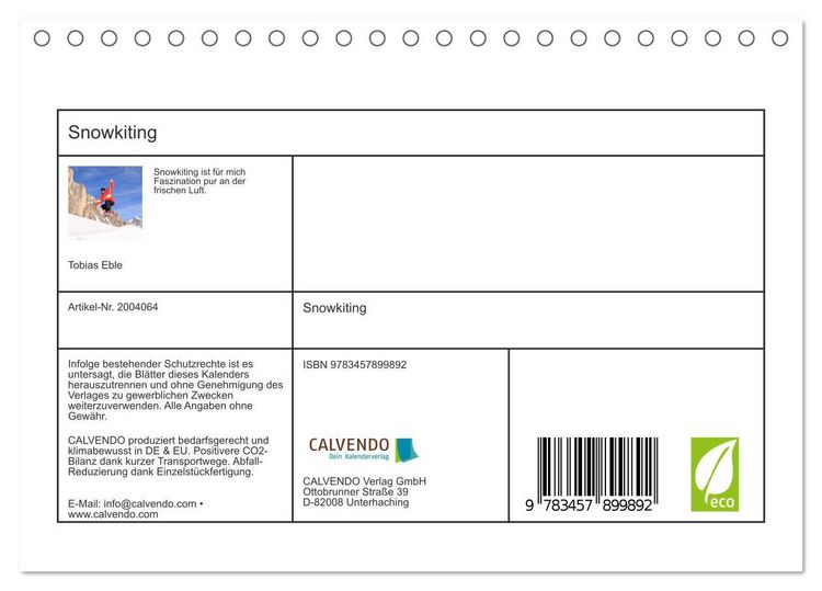 Produktbild: Snowkiting (Tischkalender 2026 DIN A5 quer), CALVENDO Monatskalender