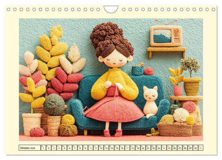 Produktbild: Wollige Maschenwelt. Gestrickte Harmonie f&uuml;r gem&uuml;tliche Momente (Wandkalender 2026 DIN A4 quer), CALVENDO Monatskalender