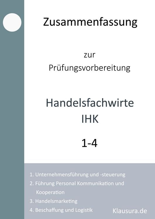 Produktbild: Zusammenfassung zur Pr&uuml;fungsvorbereitung Handelsfachwirte IHK