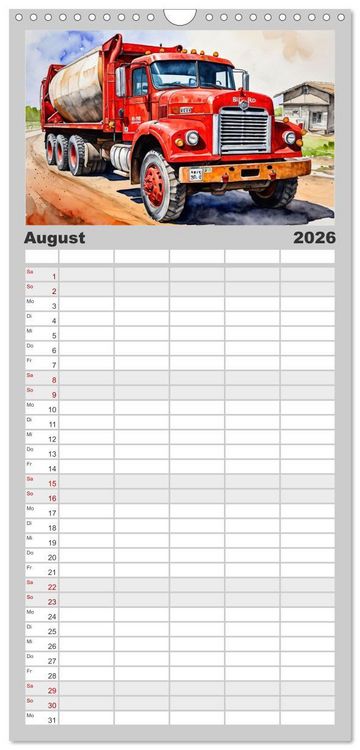 Produktbild: Familienplaner 2026 - Nostalgische Trucks mit 5 Spalten (Wandkalender, 21 x 45 cm) CALVENDO