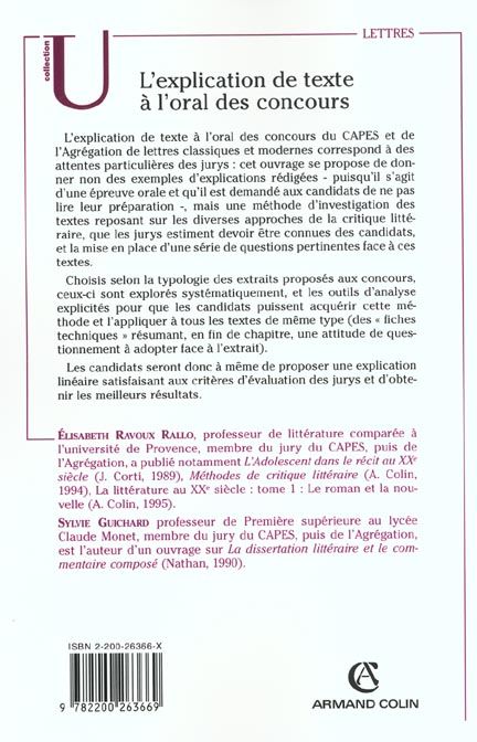 Produktbild: L Explication de Texte a l Oral des Concours; Methode et Exercices