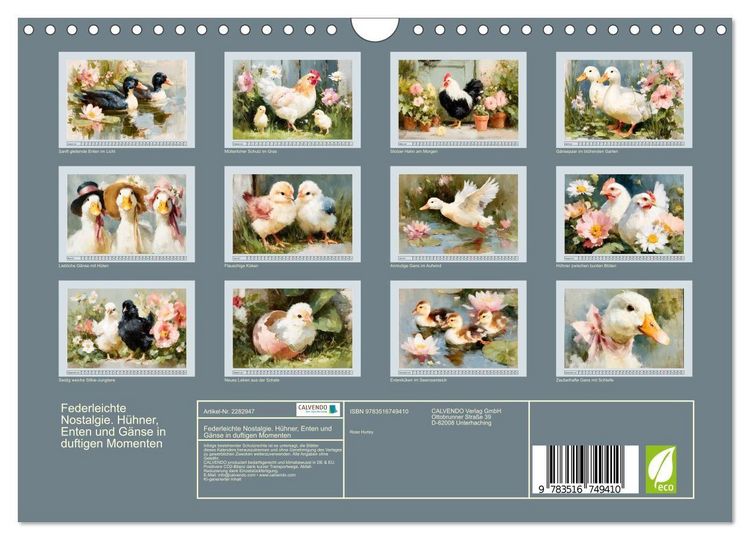 Produktbild: Federleichte Nostalgie. H&uuml;hner, Enten und G&auml;nse in duftigen Momenten (Wandkalender 2027 DIN A4 quer), CALVENDO Monatskalender