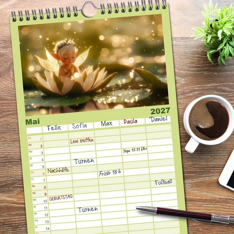 Produktbild: Familienplaner 2027 - Niedliche Naturwesen mit 5 Spalten (Wandkalender, 21 x 45 cm) CALVENDO