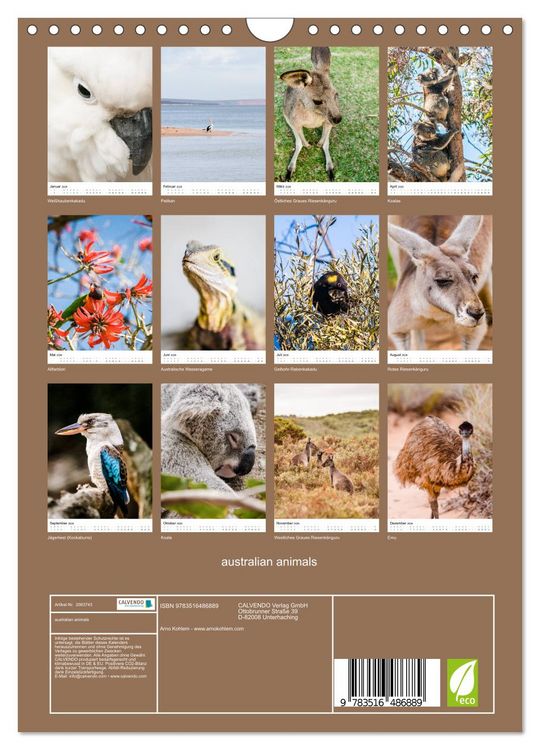 Produktbild: australian animals (Wandkalender 2026 DIN A4 hoch), CALVENDO Monatskalender