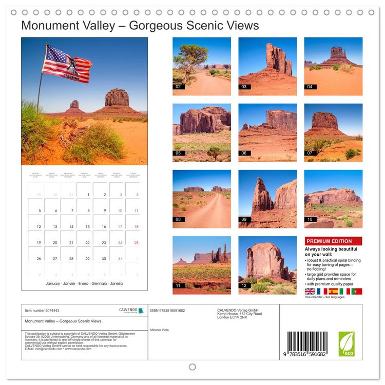 Produktbild: Monument Valley &ndash; Gorgeous Scenic Views (Wall Calendar 2026 12 &times; 12 Inch) CALVENDO 12 Month Wall Calendar