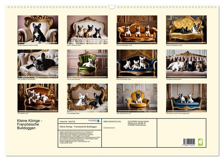 Produktbild: Kleine K&ouml;nige - Franz&ouml;sische Bulldoggen (Wandkalender 2026 DIN A2 quer), CALVENDO Monatskalender