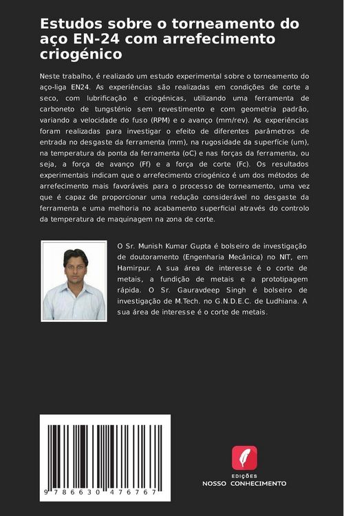 Produktbild: Estudos sobre o torneamento do a&ccedil;o EN-24 com arrefecimento criog&eacute;nico