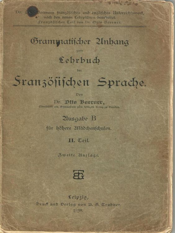 Produktbild: Grammatischer Anhang zum Lehrbuch der Franz&ouml;sischen Sprache 1898