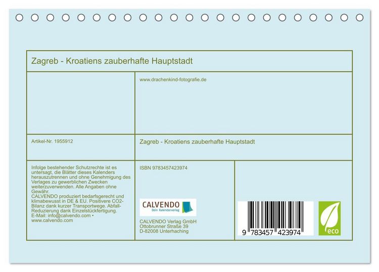 Produktbild: Zagreb - Kroatiens zauberhafte Hauptstadt (Tischkalender 2026 DIN A5 quer), CALVENDO Monatskalender