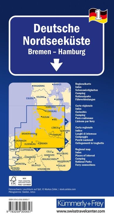 Produktbild: K&uuml;mmerly+Frey Regional-Strassenkarte 1 Deutsche Nordseek&uuml;ste 1:275.000