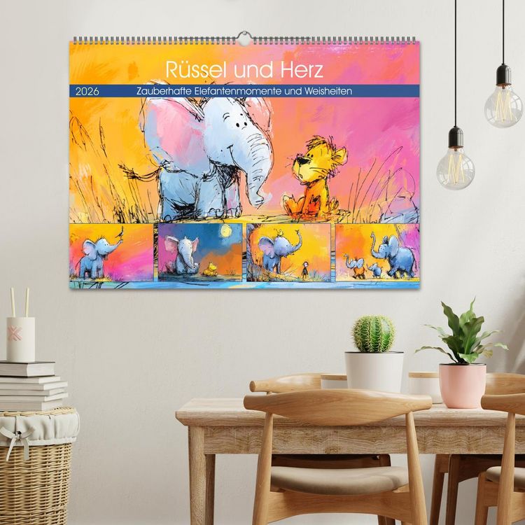 Produktbild: R&uuml;ssel und Herz. Zauberhafte Elefantenmomente und Weisheiten (Wandkalender 2026 DIN A2 quer), CALVENDO Monatskalender