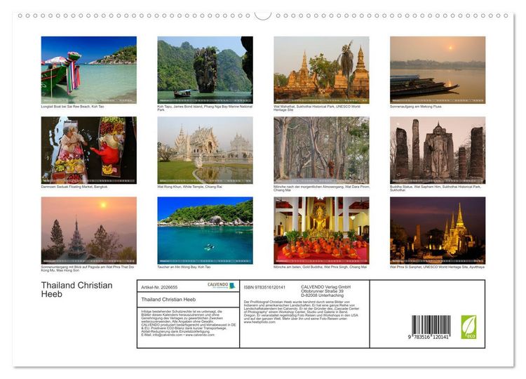 Produktbild: Thailand Christian Heeb (hochwertiger Premium Wandkalender 2026 DIN A2 quer), Kunstdruck in Hochglanz