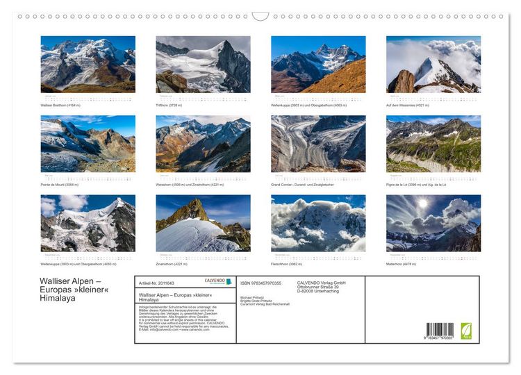 Produktbild: Walliser Alpen &ndash; Europas &raquo;kleiner&laquo; Himalaya (Wandkalender 2026 DIN A2 quer), CALVENDO Monatskalender