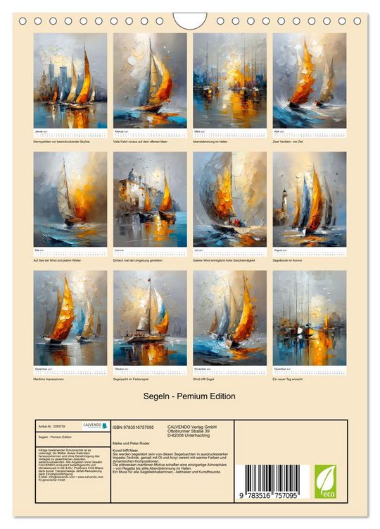 Produktbild: Segeln - Pemium Edition (Wandkalender 2027 DIN A4 hoch), CALVENDO Monatskalender