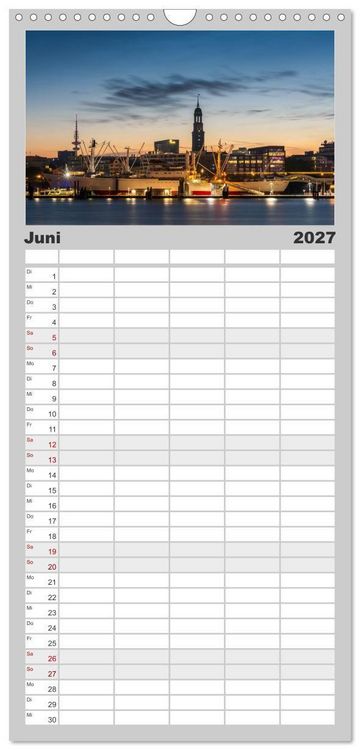 Produktbild: Familienplaner 2027 - Hamburgs Hafenlichter mit 5 Spalten (Wandkalender, 21 x 45 cm) CALVENDO