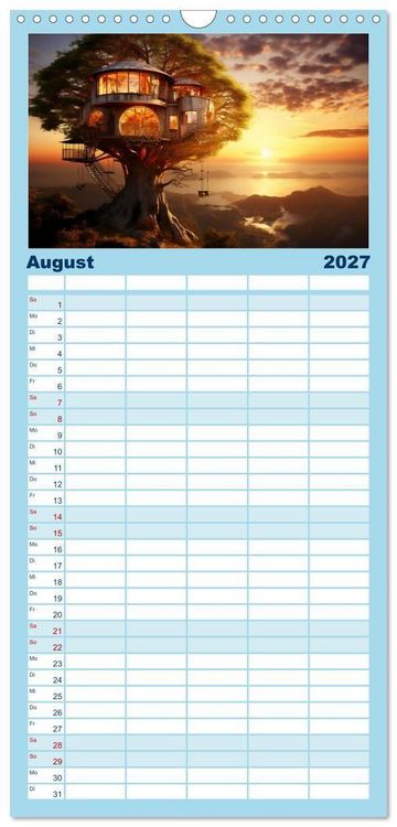 Produktbild: Familienplaner 2027 - Baumh&auml;user - Traumhafte Luftschl&ouml;sser mit 5 Spalten (Wandkalender, 21 x 45 cm) CALVENDO