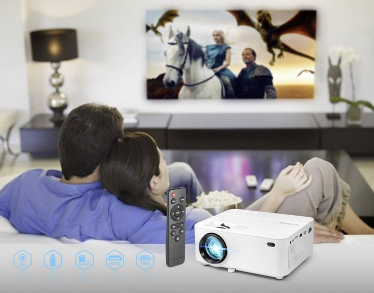 Produktbild: Technaxx Beamer TX-113 LED 1800 ANSI-Lumen 800 x 480 WXGA mit Fernbedienung, VGA Eingang, Integrierter Lautsprecher