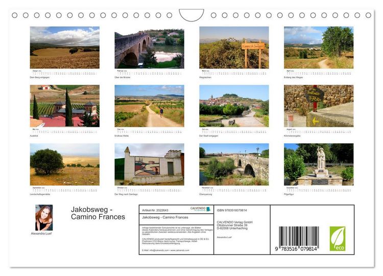 Produktbild: Jakobsweg - Camino Frances (Wandkalender 2026 DIN A4 quer), CALVENDO Monatskalender