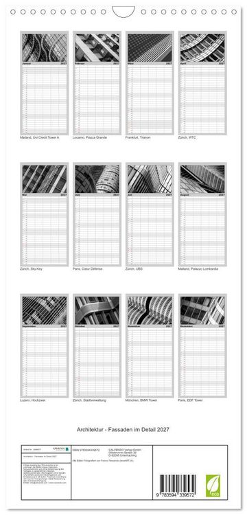 Produktbild: Familienplaner 2027 - Architektur - Fassaden im Detail 2027 mit 5 Spalten (Wandkalender, 21 x 45 cm) CALVENDO