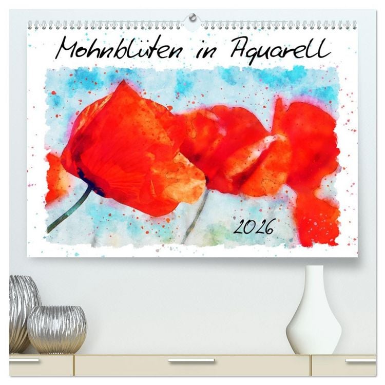 Produktbild: Mohnbl&uuml;ten in Aquarell (hochwertiger Premium Wandkalender 2026 DIN A2 quer), Kunstdruck in Hochglanz