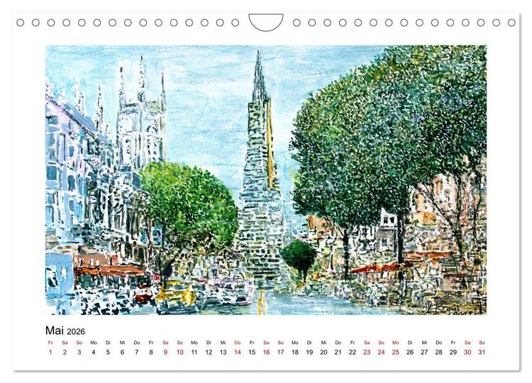 Produktbild: San Francisco in stillen Aquarellen (Wandkalender 2026 DIN A4 quer), CALVENDO Monatskalender