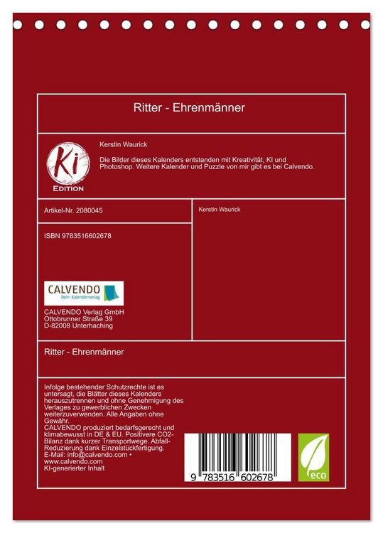 Produktbild: Ritter - Ehrenm&auml;nner (Tischkalender 2026 DIN A5 hoch), CALVENDO Monatskalender