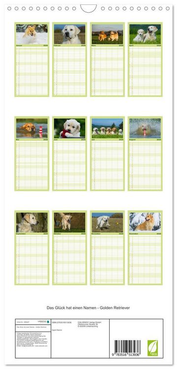Produktbild: Familienplaner 2026 - Das Gl&uuml;ck hat einen Namen - Golden Retriever mit 5 Spalten (Wandkalender, 21 x 45 cm) CALVENDO
