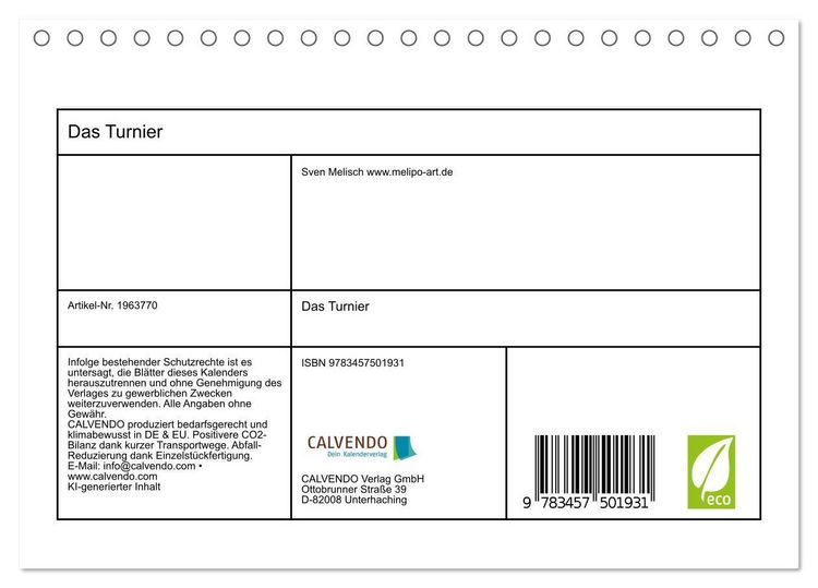 Produktbild: Das Turnier (Tischkalender 2026 DIN A5 quer), CALVENDO Monatskalender