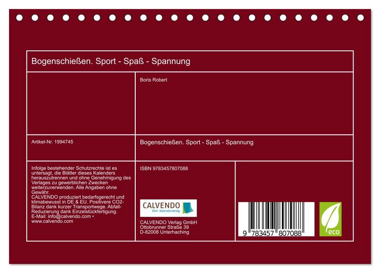 Produktbild: Bogenschie&szlig;en. Sport - Spa&szlig; - Spannung (Tischkalender 2026 DIN A5 quer), CALVENDO Monatskalender