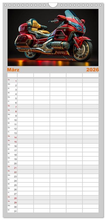 Produktbild: Familienplaner 2026 - Motorrad illusionen mit 5 Spalten (Wandkalender, 21 x 45 cm) CALVENDO