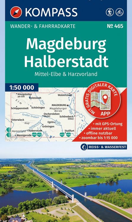 Produktbild: KOMPASS Wanderkarte 465 Magdeburg, Halberstadt, Mittel-Elbe & Harzvorland 1:50.000