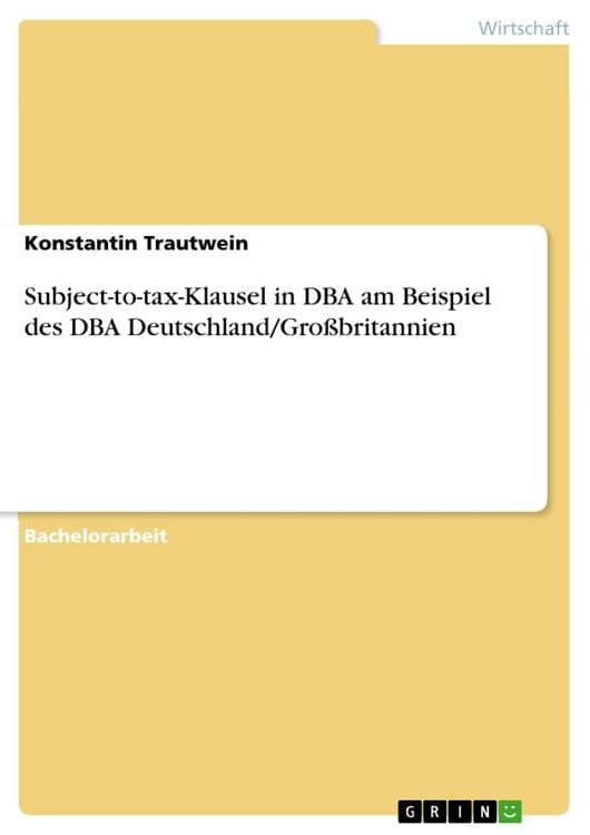 Produktbild: Subject-to-tax-Klausel in DBA am Beispiel des DBA Deutschland/Gro&szlig;britannien