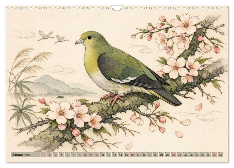Produktbild: Naturwunder Japan: Faszinierende Vogelarten in traditioneller Kunst (Wandkalender 2027 DIN A3 quer), CALVENDO Monatskalender