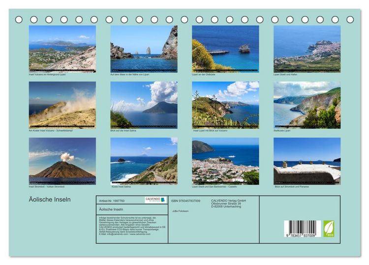 Produktbild: &Auml;olische Inseln (Tischkalender 2026 DIN A5 quer), CALVENDO Monatskalender