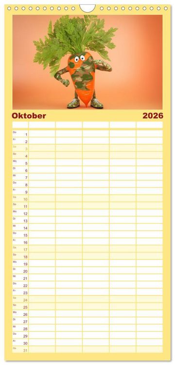 Produktbild: Familienplaner 2026 - Esse ich nicht! Der freche Kinderkalender mit Obst & Gem&uuml;se mit 5 Spalten (Wandkalender, 21 x 45 cm) CALVENDO