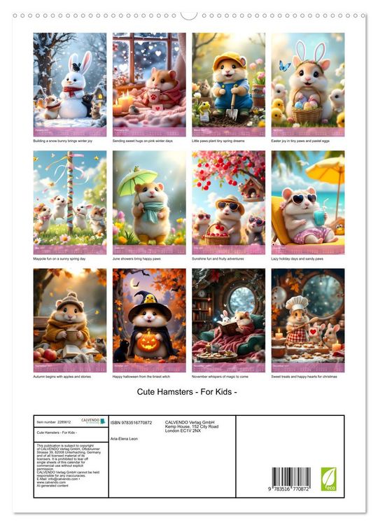 Produktbild: Cute Hamsters - For Kids - (High Quality Premium Wall Calendar 2027 DIN A2 portrait),CALVENDO 12 Month Wall Calendar