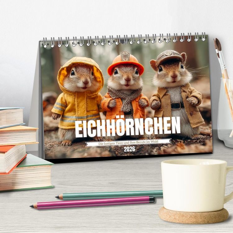 Produktbild: Eichh&ouml;rnchen - Die lustigen Tiere und ihre Berufe im Wald (Tischkalender 2026 DIN A5 quer), CALVENDO Monatskalender