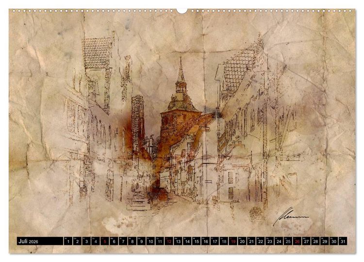 Produktbild: L&uuml;neburger Skizzen (hochwertiger Premium Wandkalender 2026 DIN A2 quer), Kunstdruck in Hochglanz