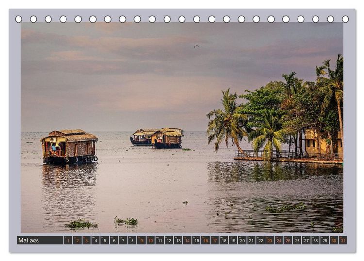 Produktbild: Kerala Backwaters - mit dem Hausboot durch die tropische Wasserwelt (Tischkalender 2026 DIN A5 quer), CALVENDO Monatskalender