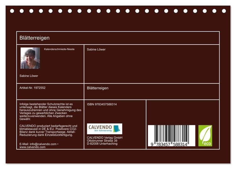 Produktbild: Bl&auml;tterreigen (Tischkalender 2026 DIN A5 quer), CALVENDO Monatskalender
