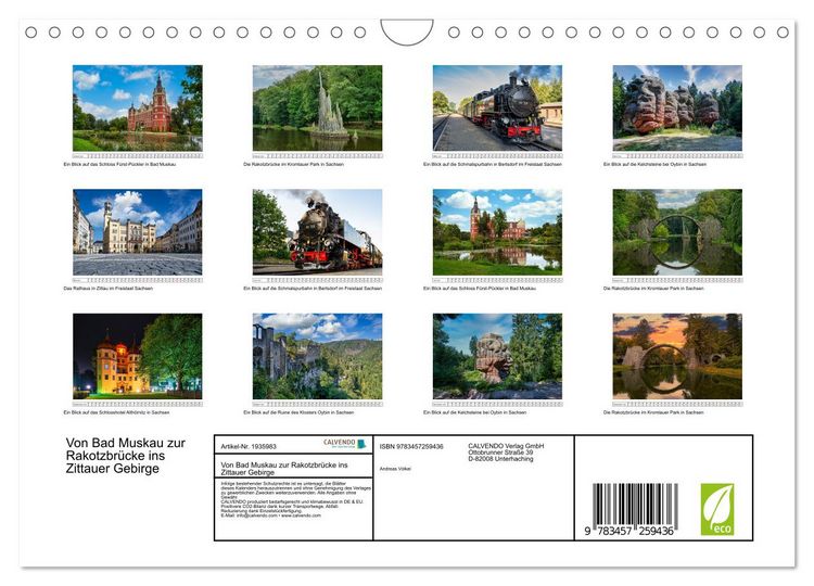 Produktbild: Von Bad Muskau zur Rakotzbr&uuml;cke ins Zittauer Gebirge (Wandkalender 2026 DIN A4 quer), CALVENDO Monatskalender