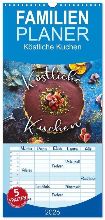 Produktbild: Familienplaner 2026 - K&ouml;stliche Kuchen mit 5 Spalten (Wandkalender, 21 x 45 cm) CALVENDO