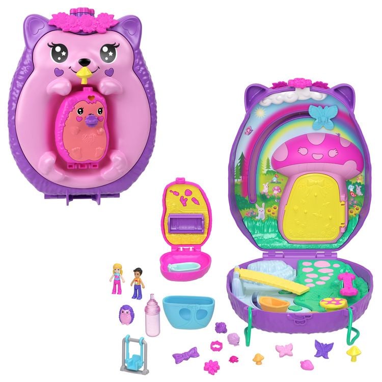 Produktbild: Polly Pocket Mama & Baby Igel Handtaschen-Spielset mit 2 Puppen & 16 Accessoir