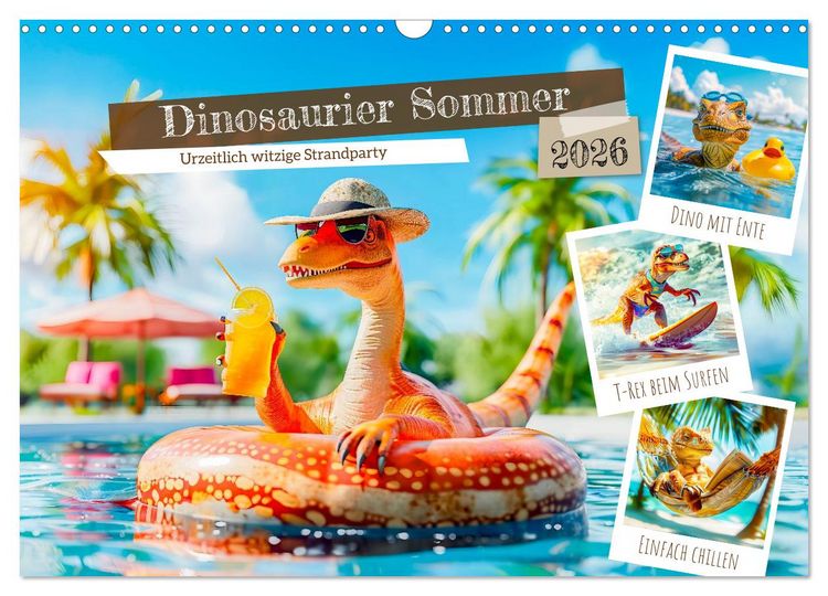 Produktbild: Dinosaurier Sommer - Urzeitlich witzige Strandparty (Wandkalender 2026 DIN A3 quer), CALVENDO Monatskalender