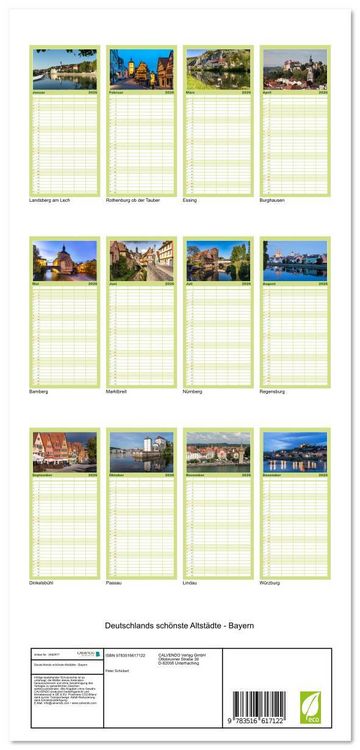 Produktbild: Familienplaner 2026 - Deutschlands sch&ouml;nste Altst&auml;dte - Bayern mit 5 Spalten (Wandkalender, 21 x 45 cm) CALVENDO