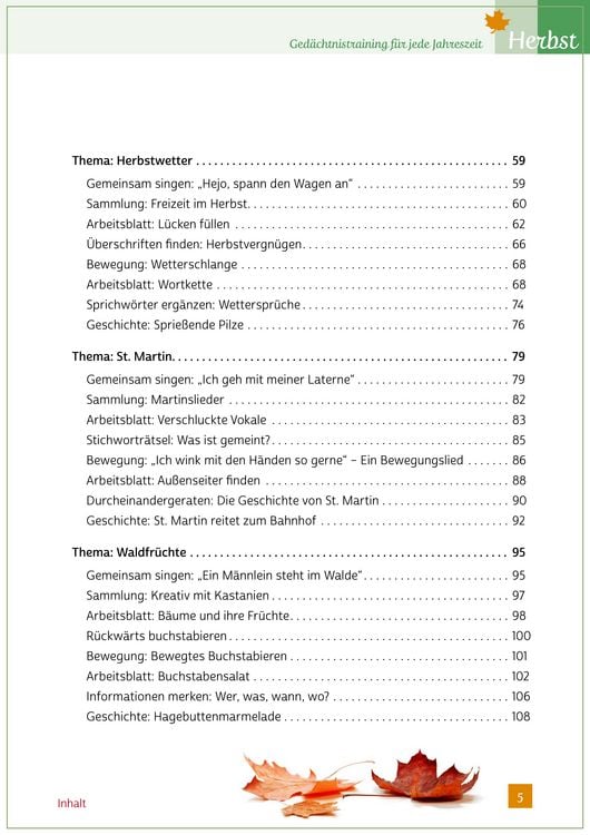 Produktbild: Ged&auml;chtnistraining f&uuml;r jede Jahreszeit - Herbst. F&uuml;r Senioren. Auch mit Demenz. Mit Kopiervorlagen